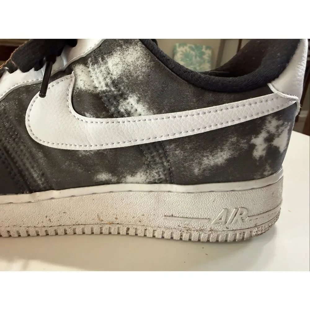 Nike Air Force 1 Sneakers Shoes Gray Black Marble Tie Dye Streetwear Men's 10.5